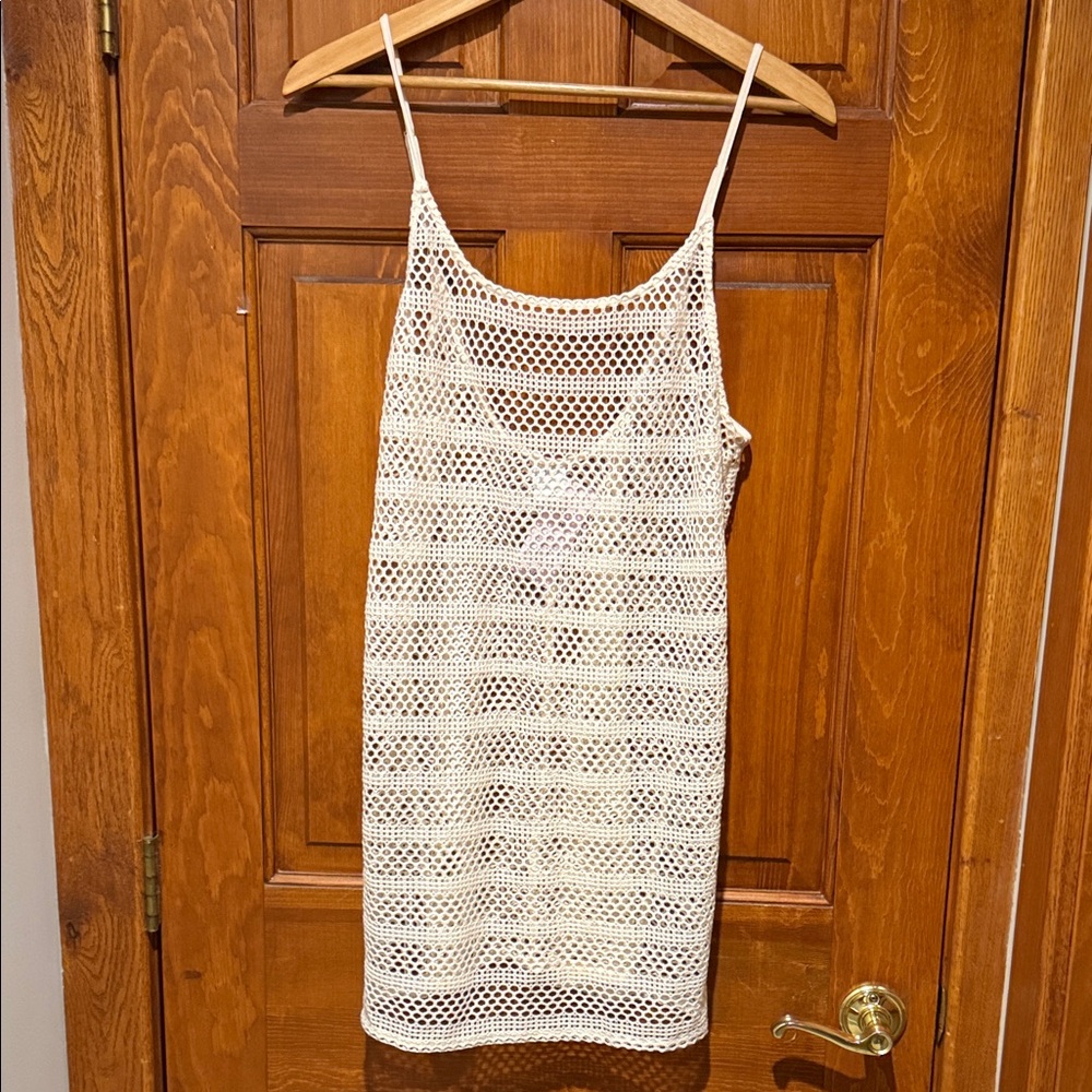 Cream Crochet mini dress Swim Coverup. New w/ tags